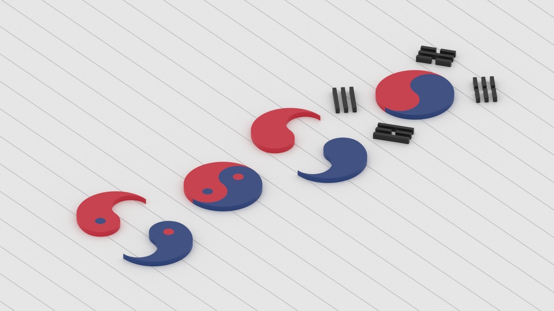 Taegeuk Korea Flag Logo Symbol Low-poly 3D model_1