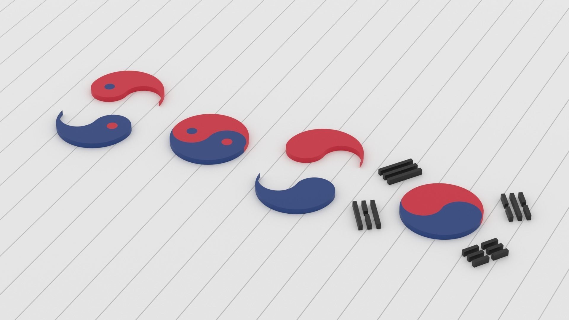 Taegeuk Korea Flag Logo Symbol Low-poly 3D model_2