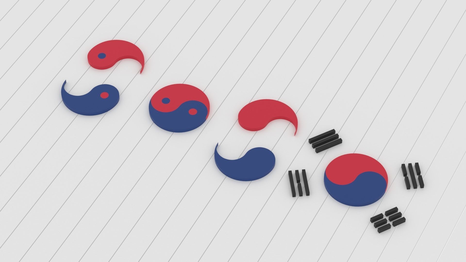Taegeuk Korea Flag Logo Symbol Low-poly 3D model_5