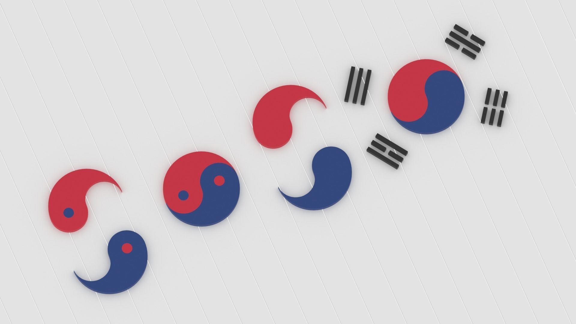 Taegeuk Korea Flag Logo Symbol Low-poly 3D model_9
