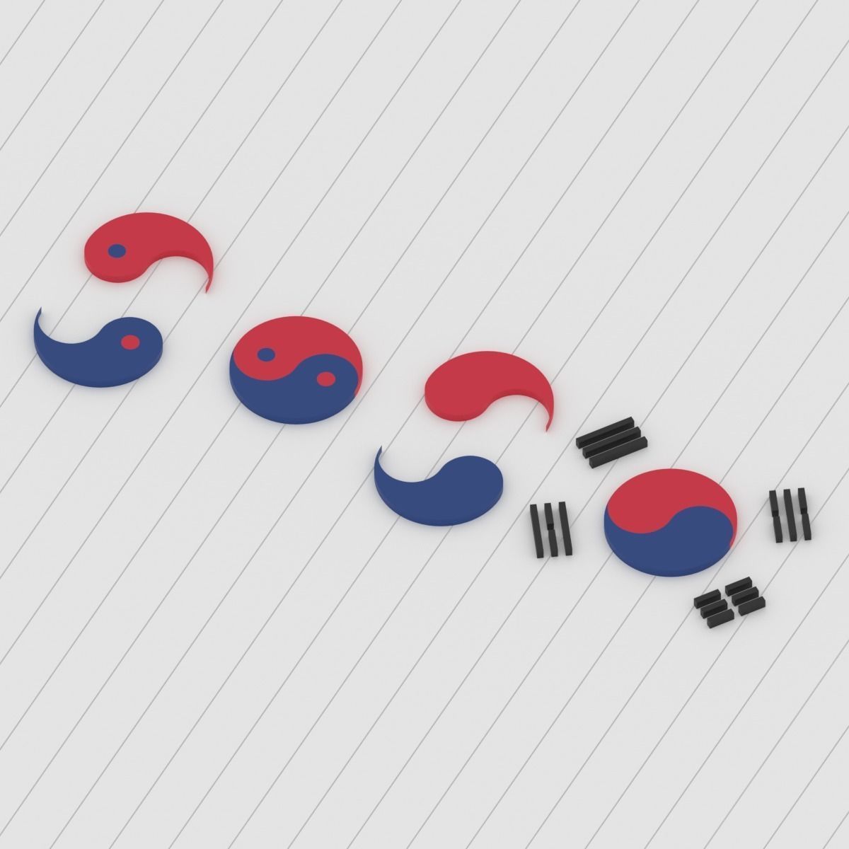 Taegeuk Korea Flag Logo Symbol Low-poly 3D model_13