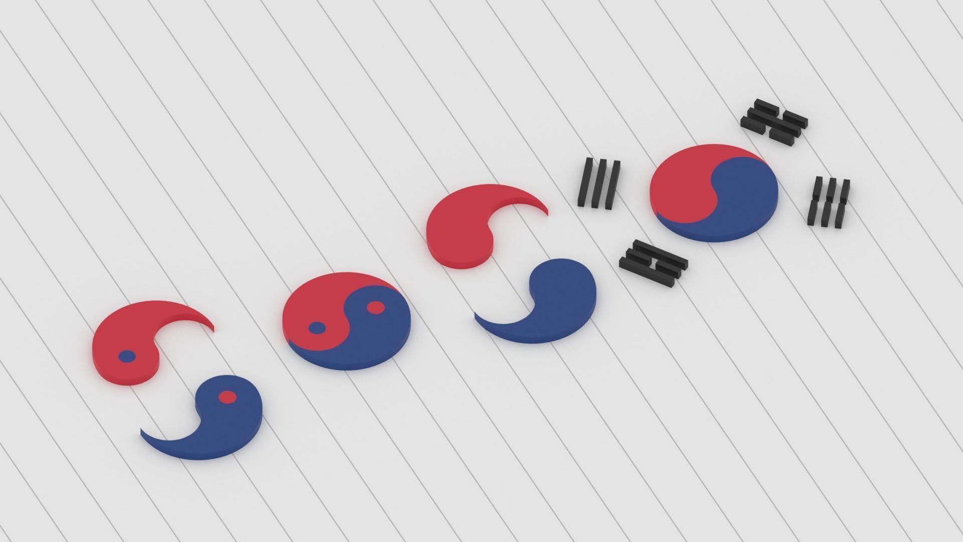Taegeuk Korea Flag Logo Symbol Low-poly 3D model_7