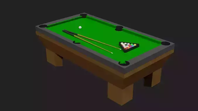 Lowpoly Pooltable pool table with cues and balls