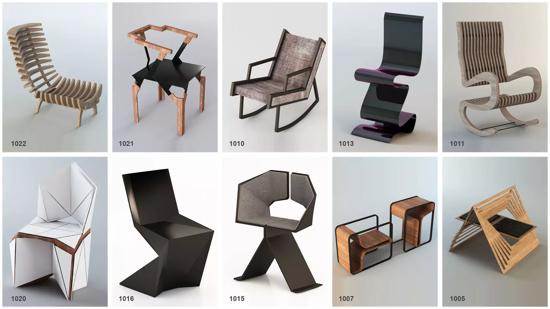 Chair Collection wooden folding with tray on top 3D model