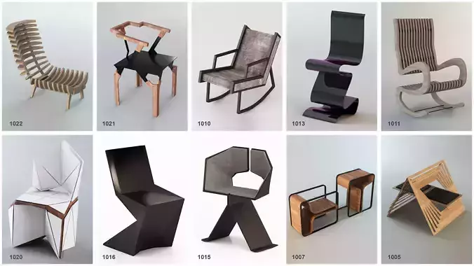 Chair Collection wooden folding with tray on top 3D model