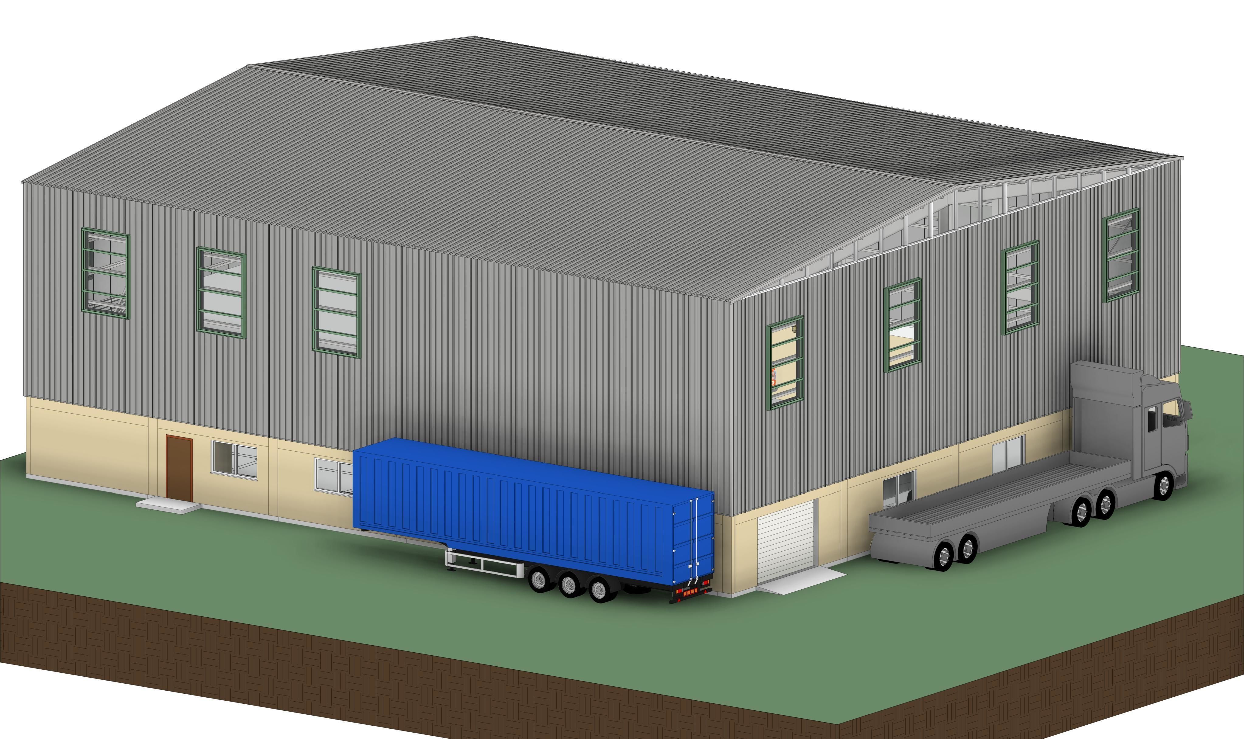 Warehouse G plus M steel structure in Revit 3D model_10