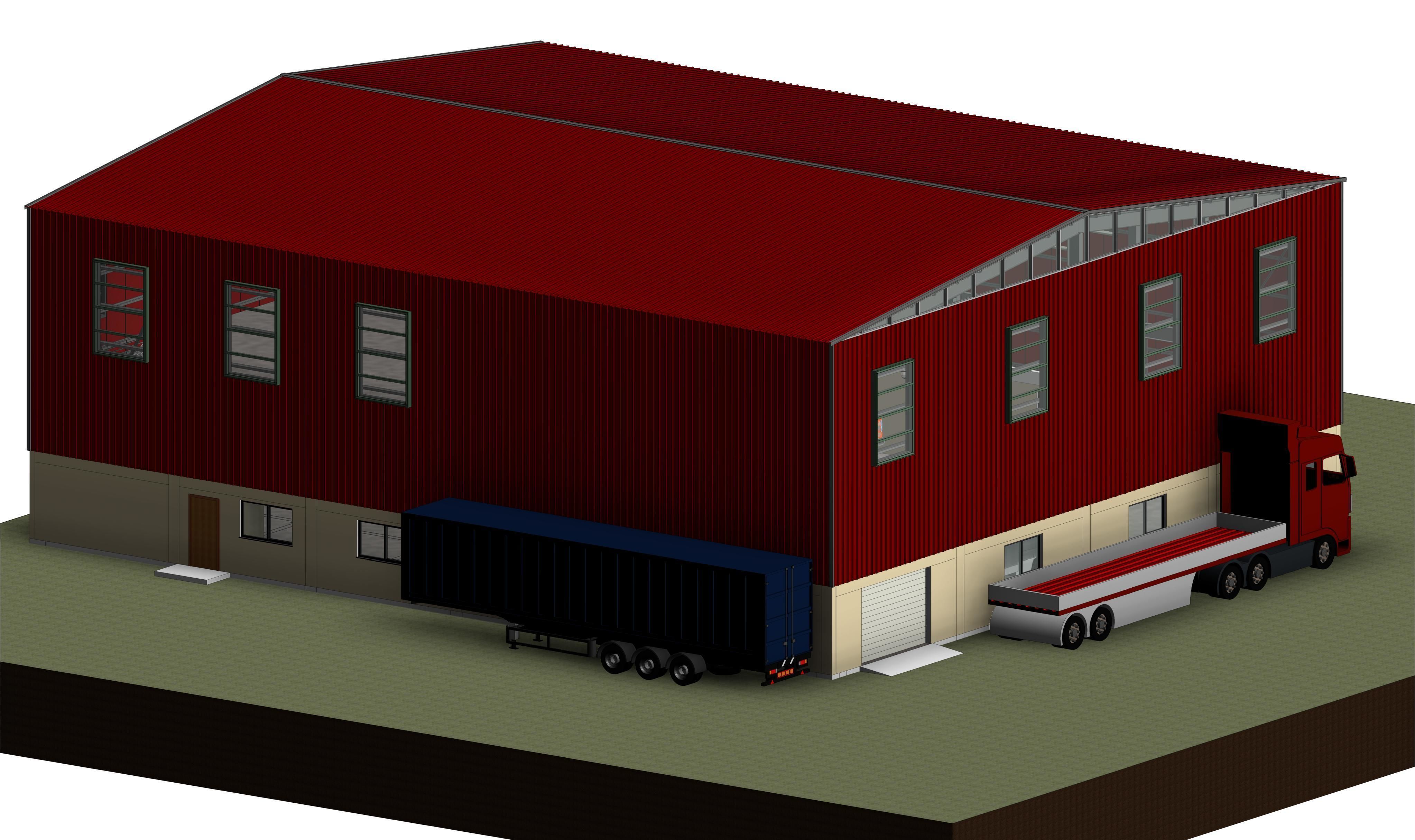 Warehouse G plus M steel structure in Revit 3D model_13