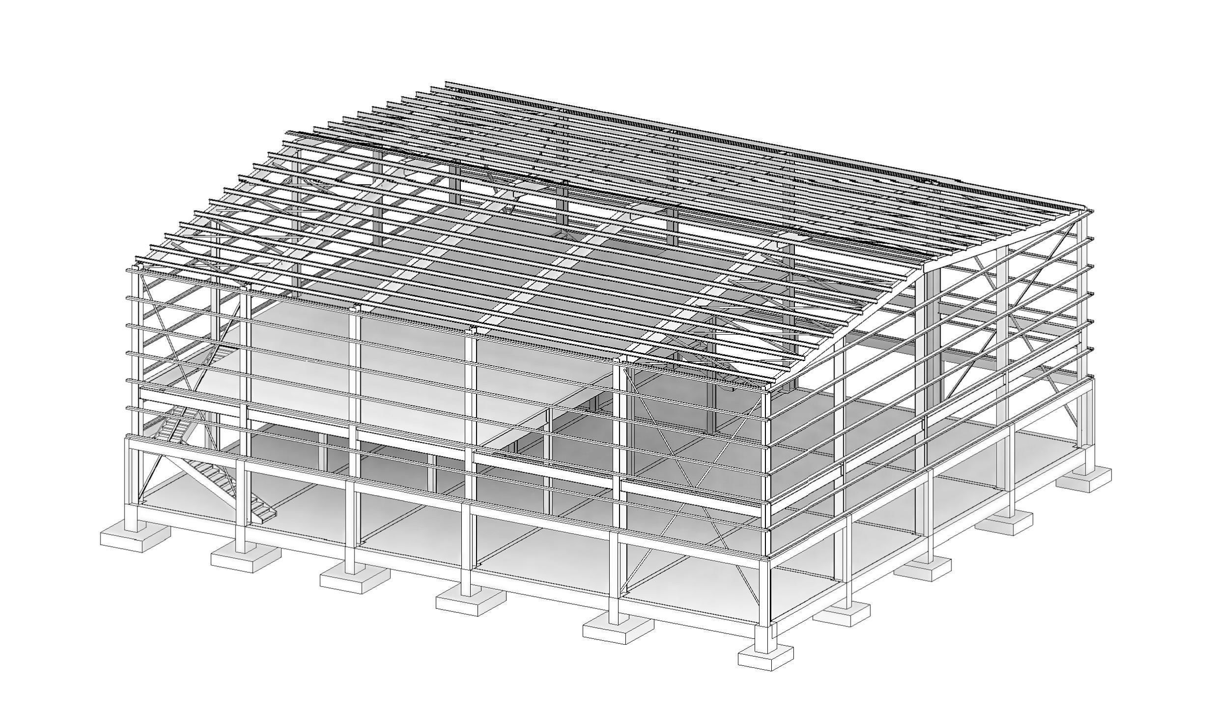 Warehouse G plus M steel structure in Revit 3D model_6