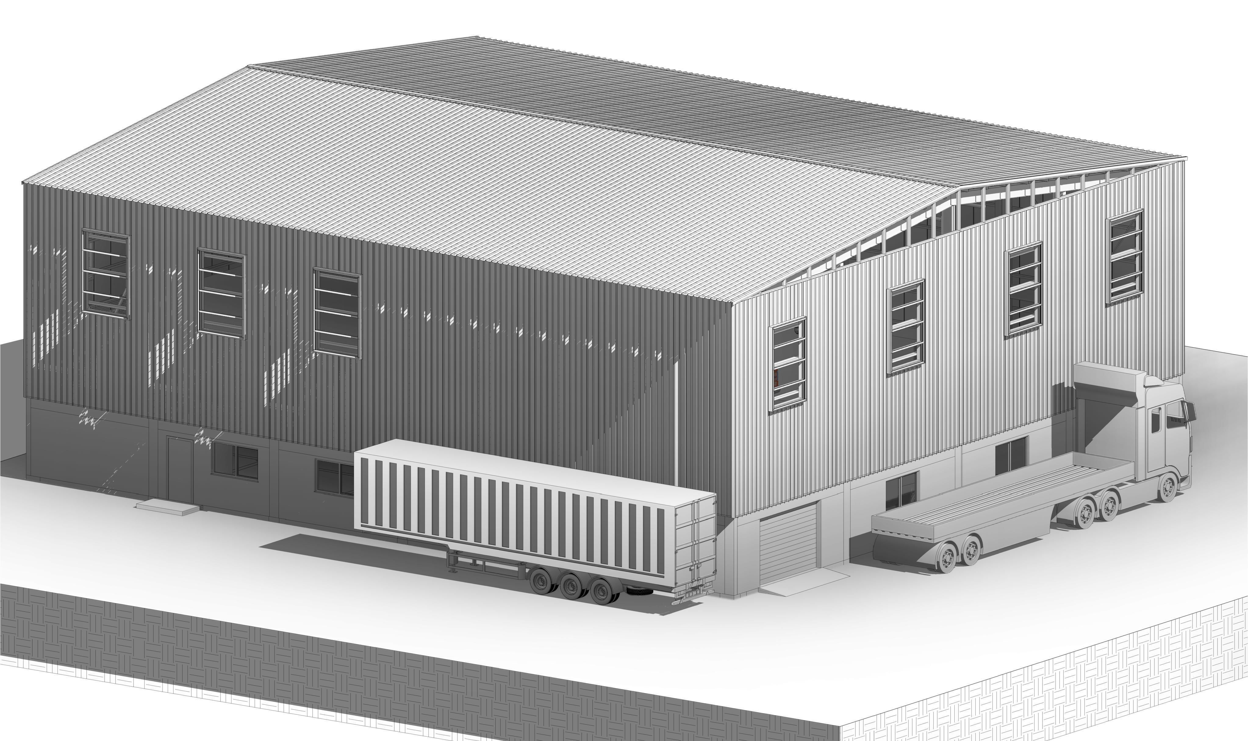Warehouse G plus M steel structure in Revit 3D model_12