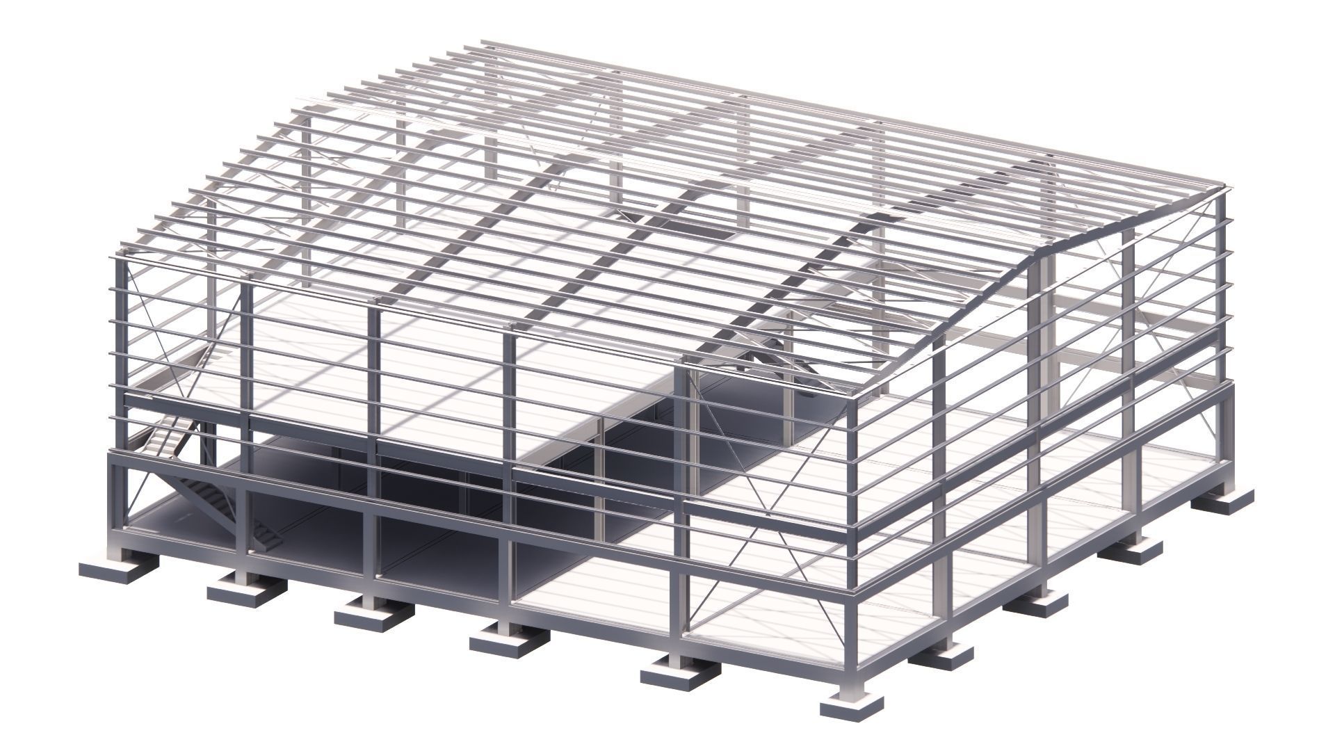 Warehouse G plus M steel structure in Revit 3D model_7