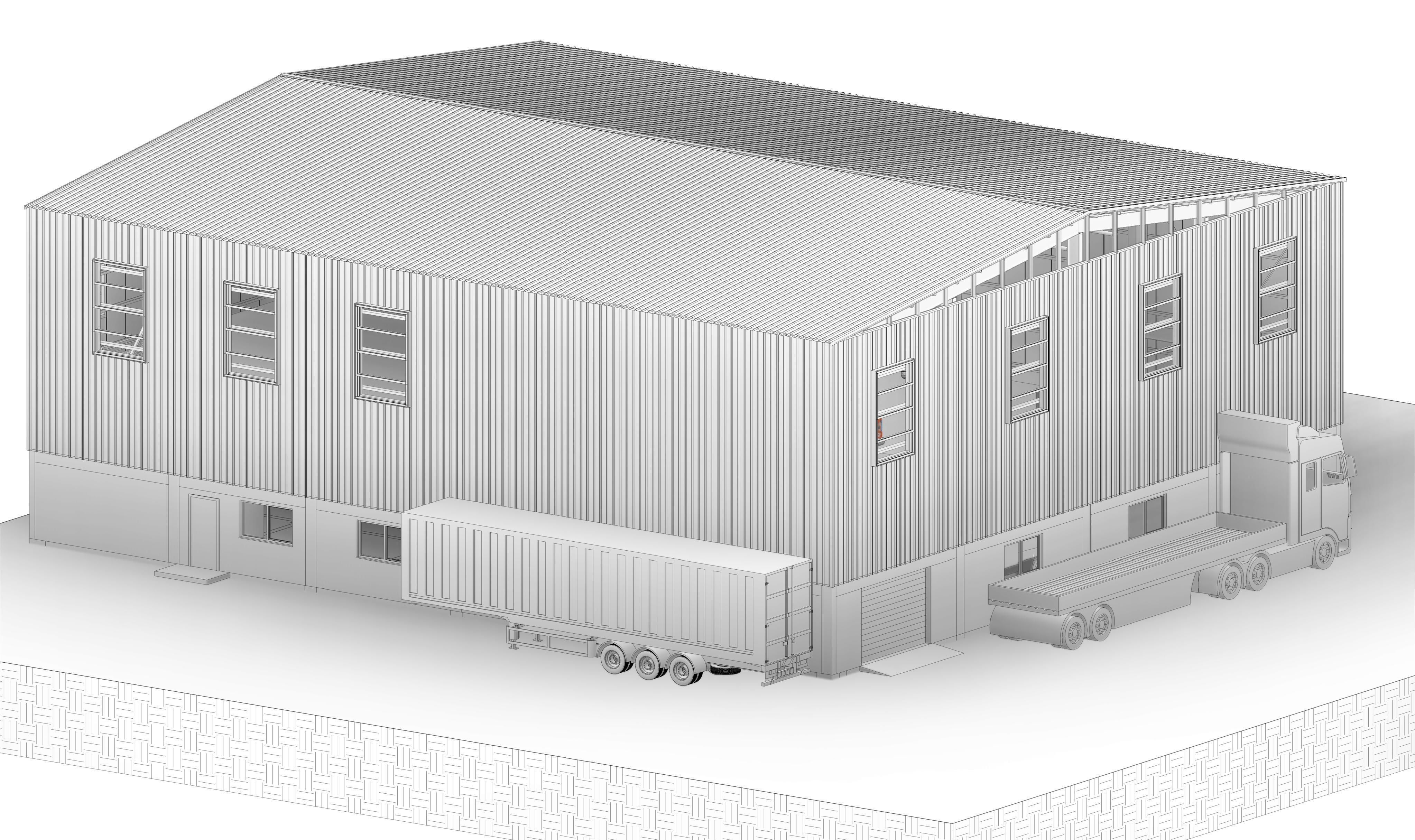 Warehouse G plus M steel structure in Revit 3D model_11
