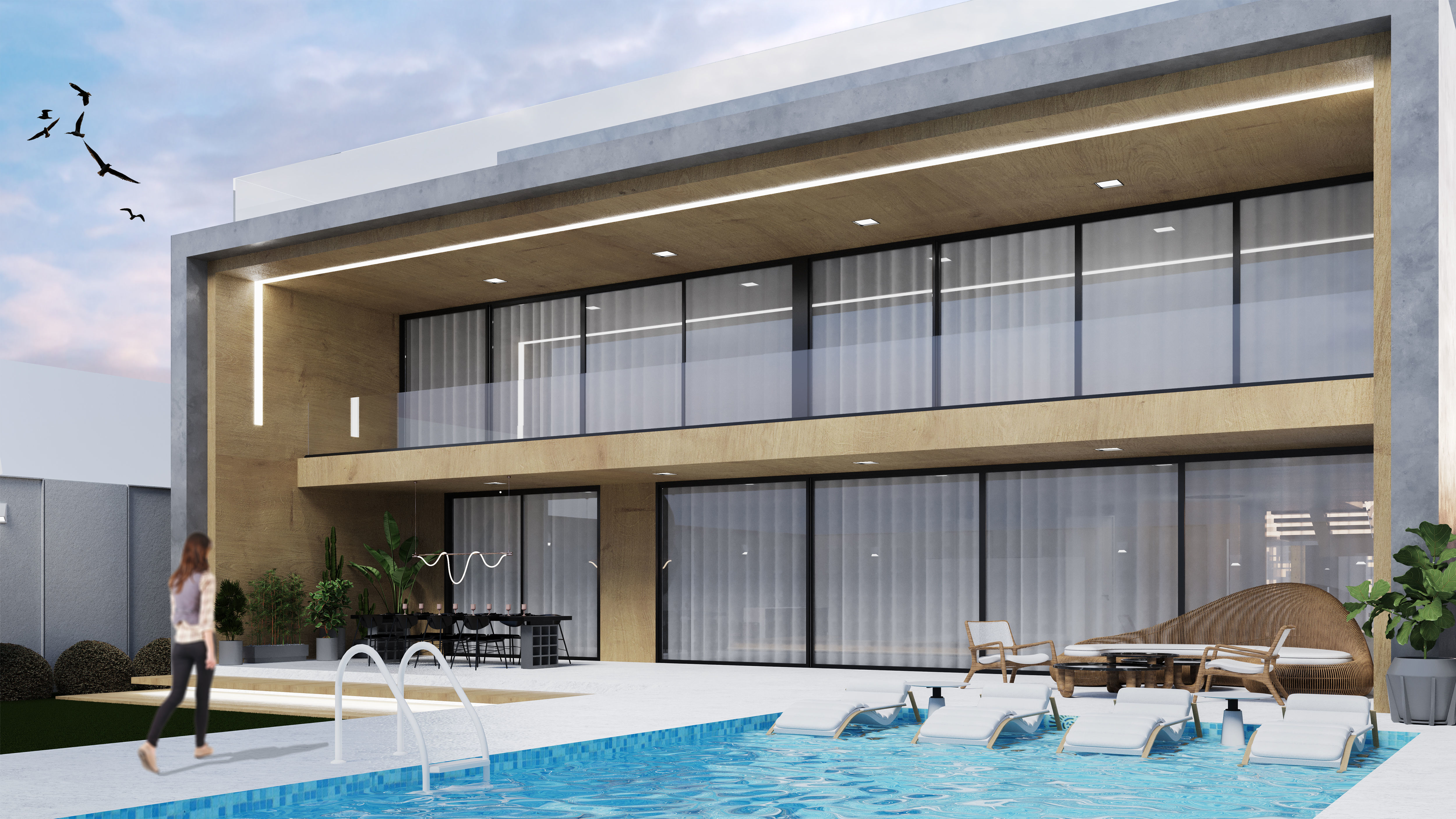 Modern House Exterior Scene 3D Model 3D model_2