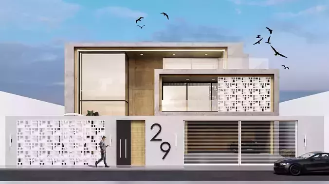 Modern House Exterior Scene 3D Model