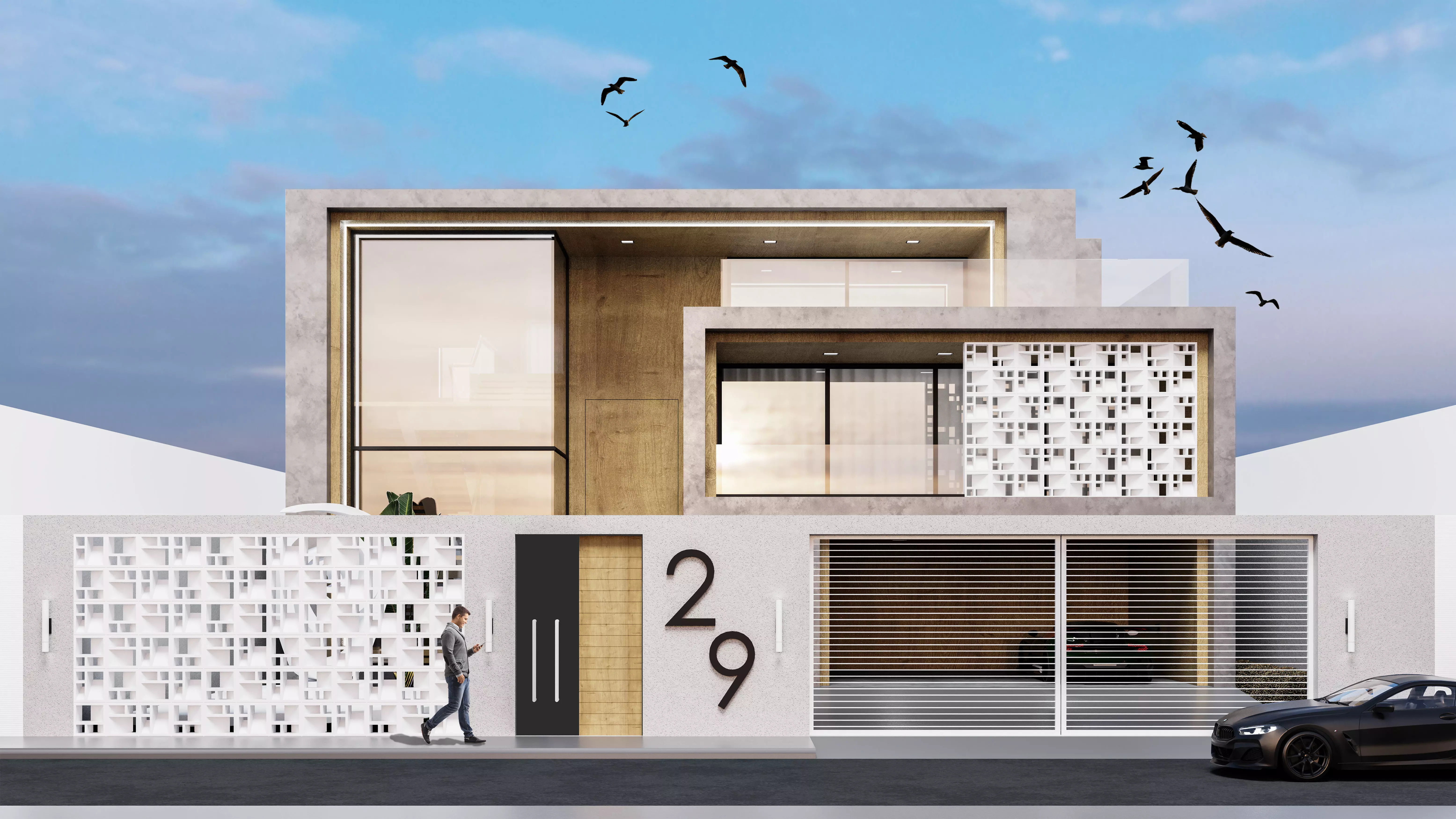 Modern House Exterior Scene 3D Model 3D model_0