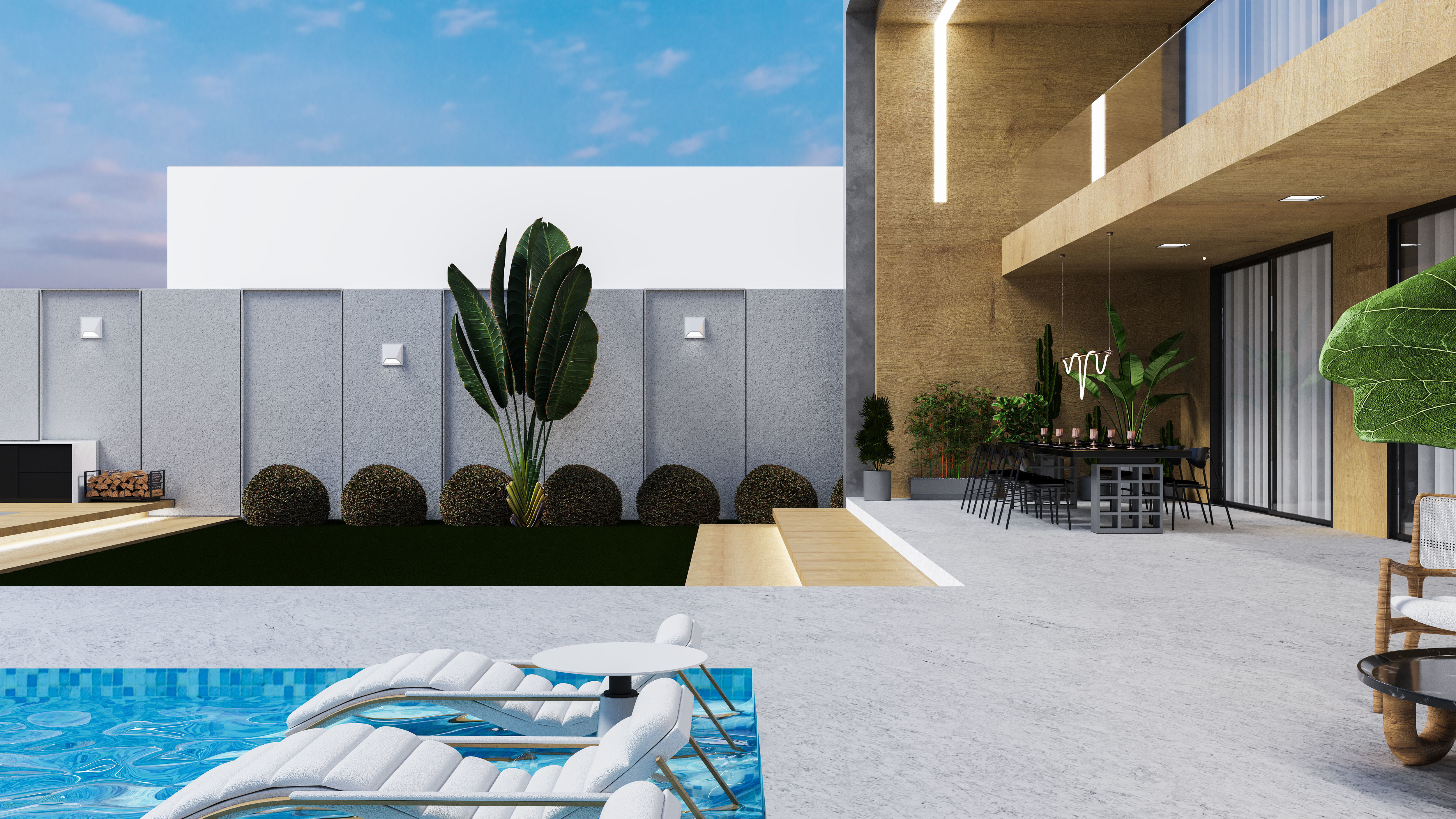 Modern House Exterior Scene 3D Model 3D model_3