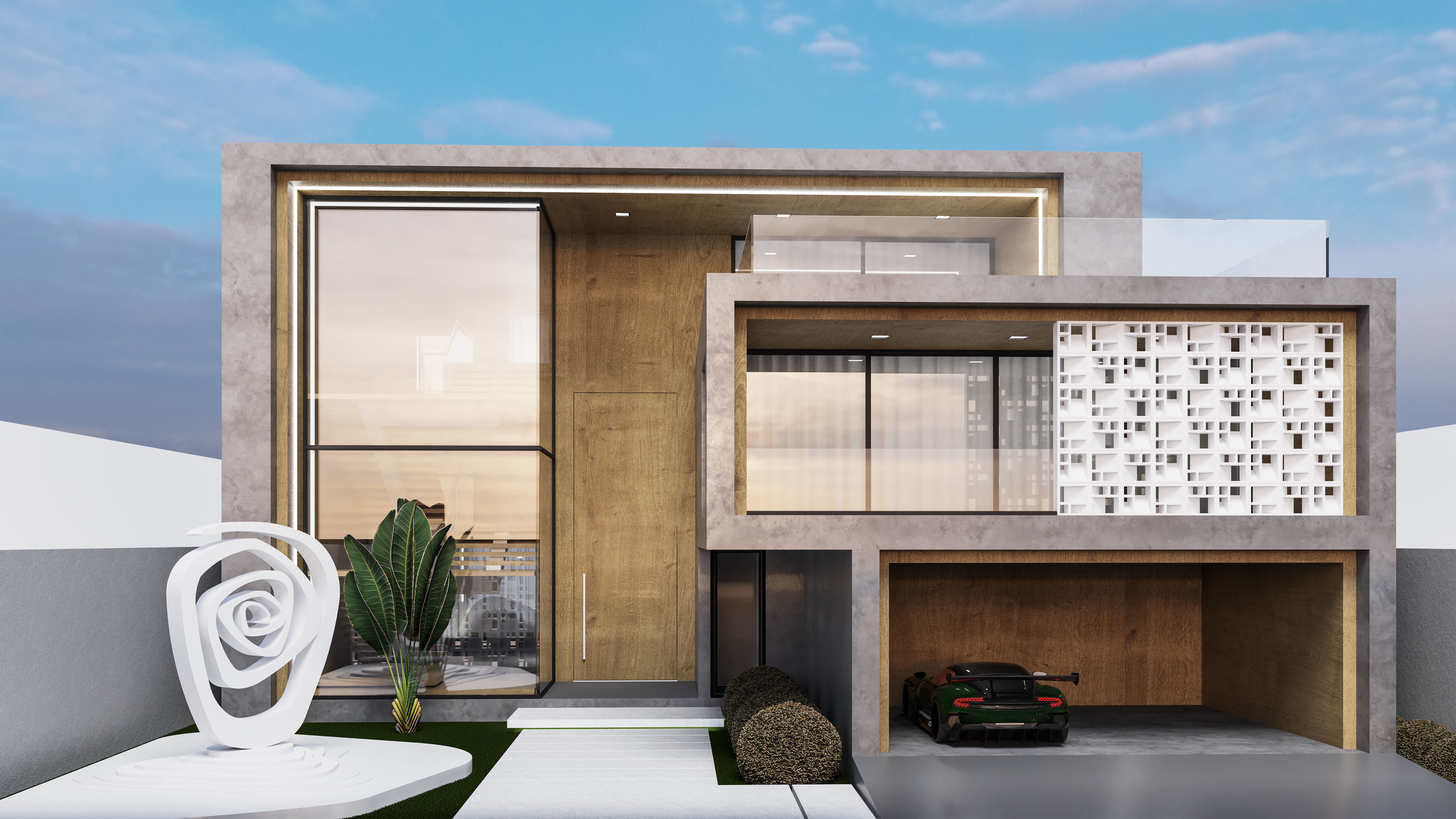 Modern House Exterior Scene 3D Model 3D model_1