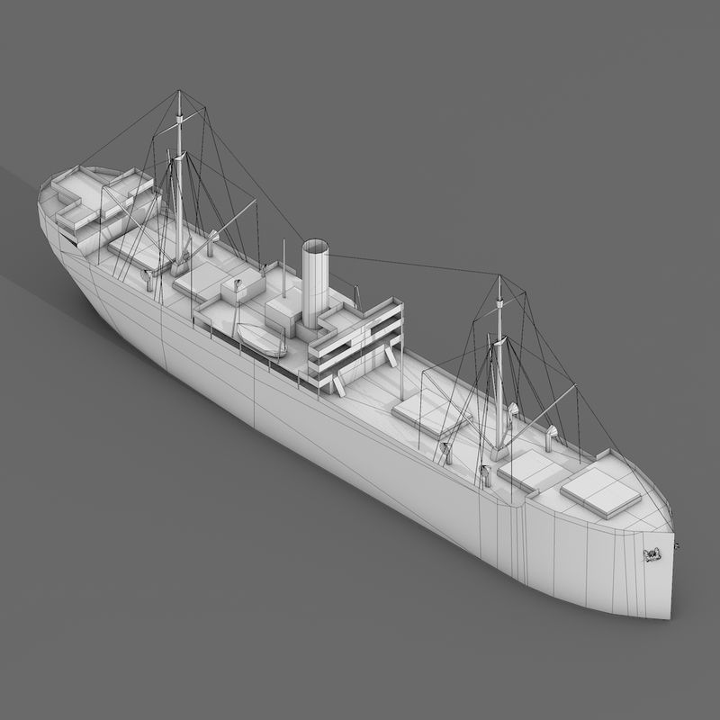 Old Retro Motor Ship Cargo and Military 3D Models Low-poly 3D model_5