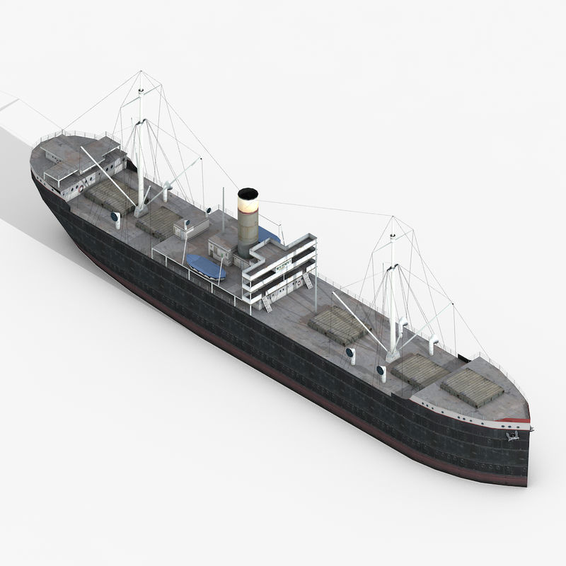 Old Retro Motor Ship Cargo and Military 3D Models Low-poly 3D model_4