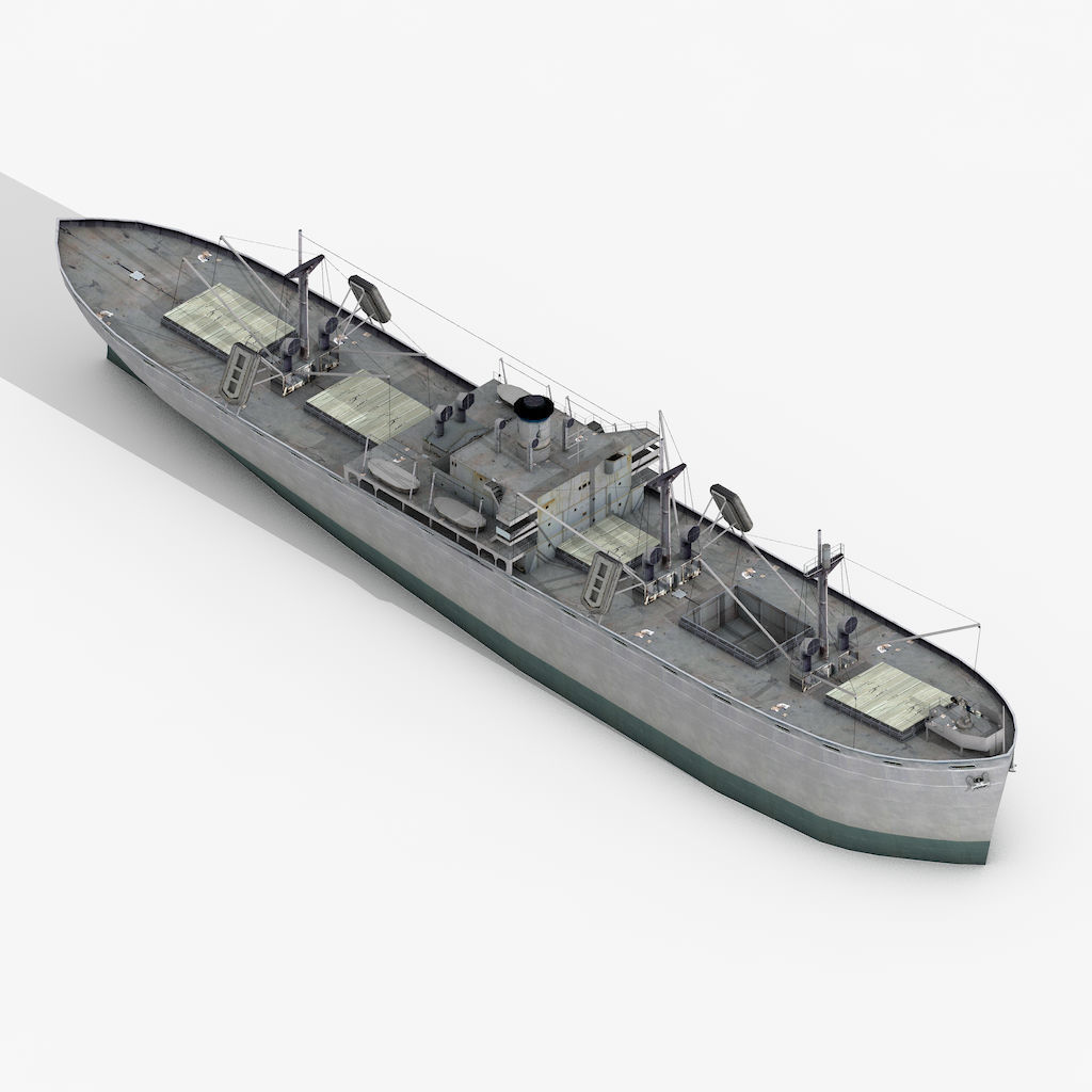Old Retro Motor Ship Cargo and Military 3D Models Low-poly 3D model_2