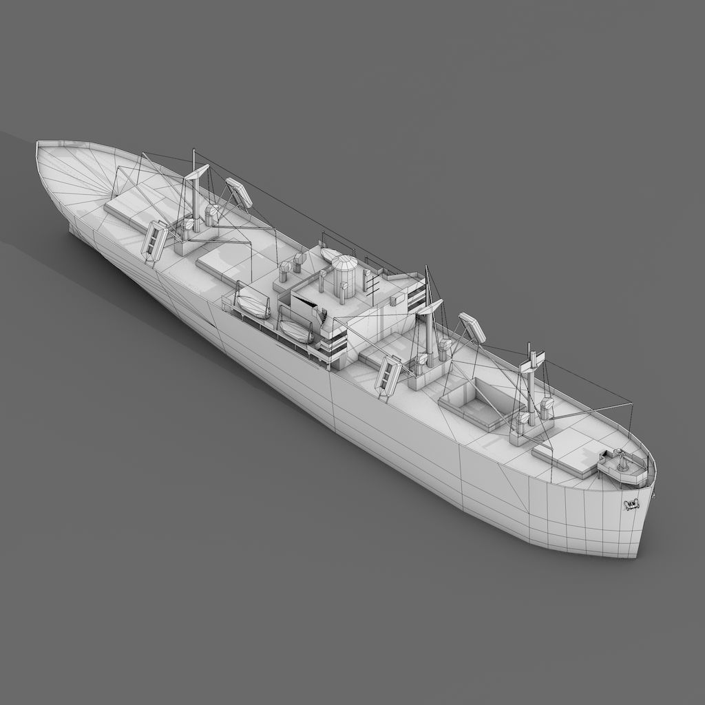 Old Retro Motor Ship Cargo and Military 3D Models Low-poly 3D model_3