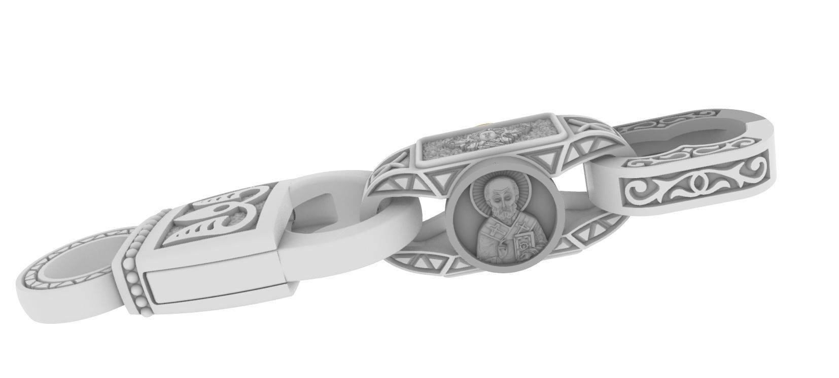 Chain with St Nicholas and padlock 3D print model_3