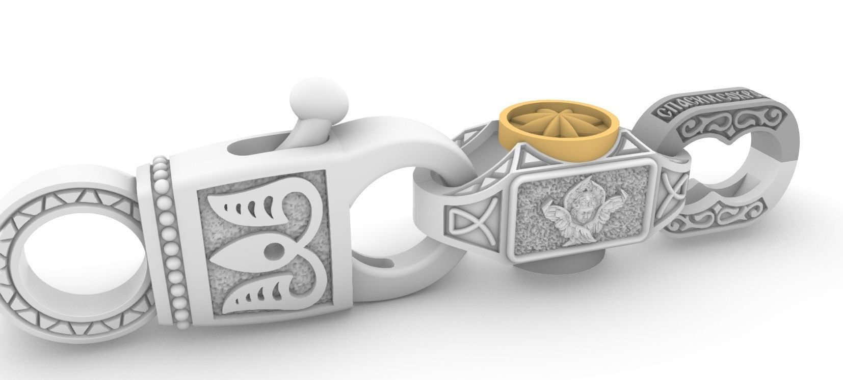 Chain with St Nicholas and padlock 3D print model_2