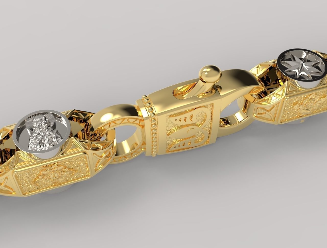 Chain with St Nicholas and padlock 3D print model_1