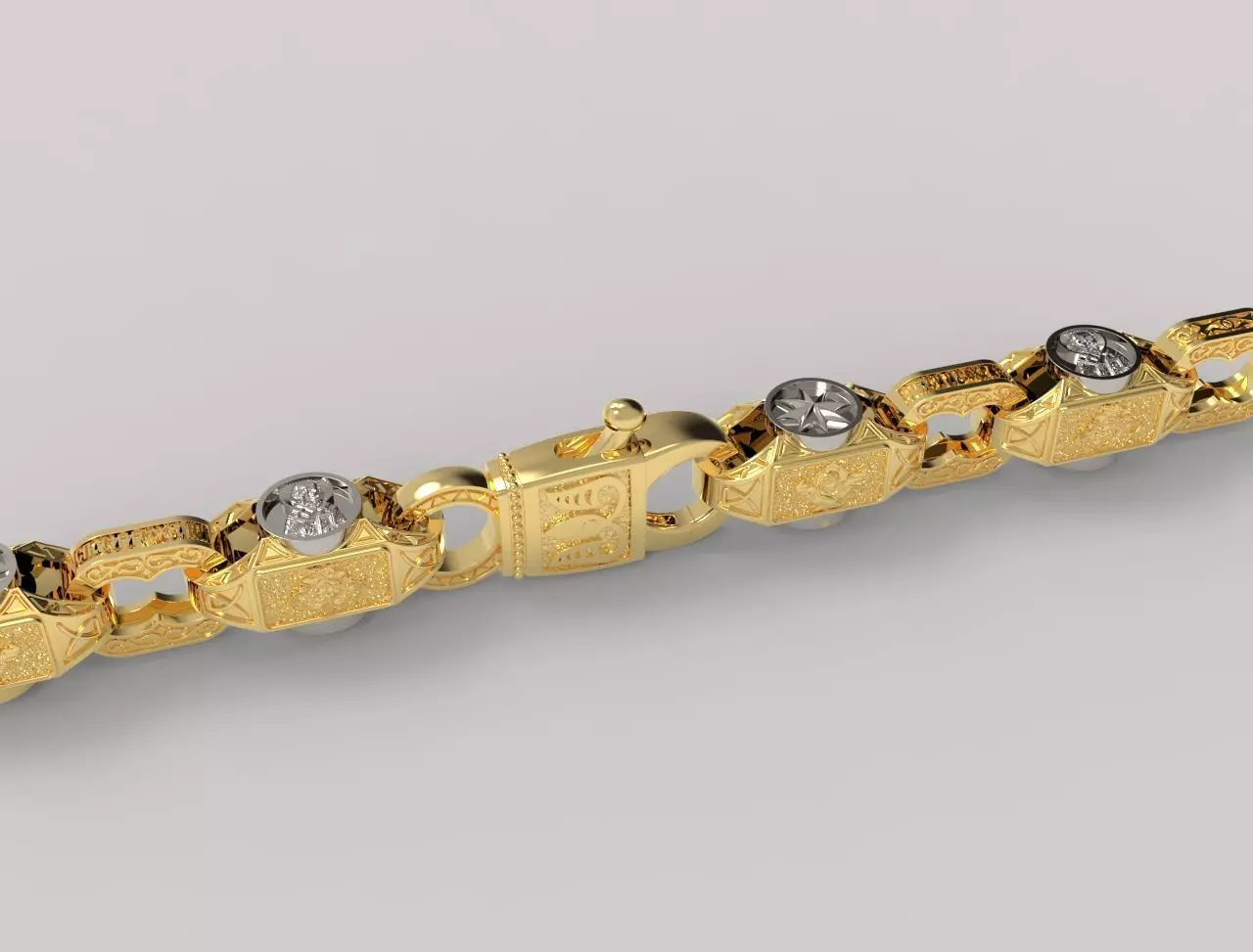 Chain with St Nicholas and padlock 3D print model_0