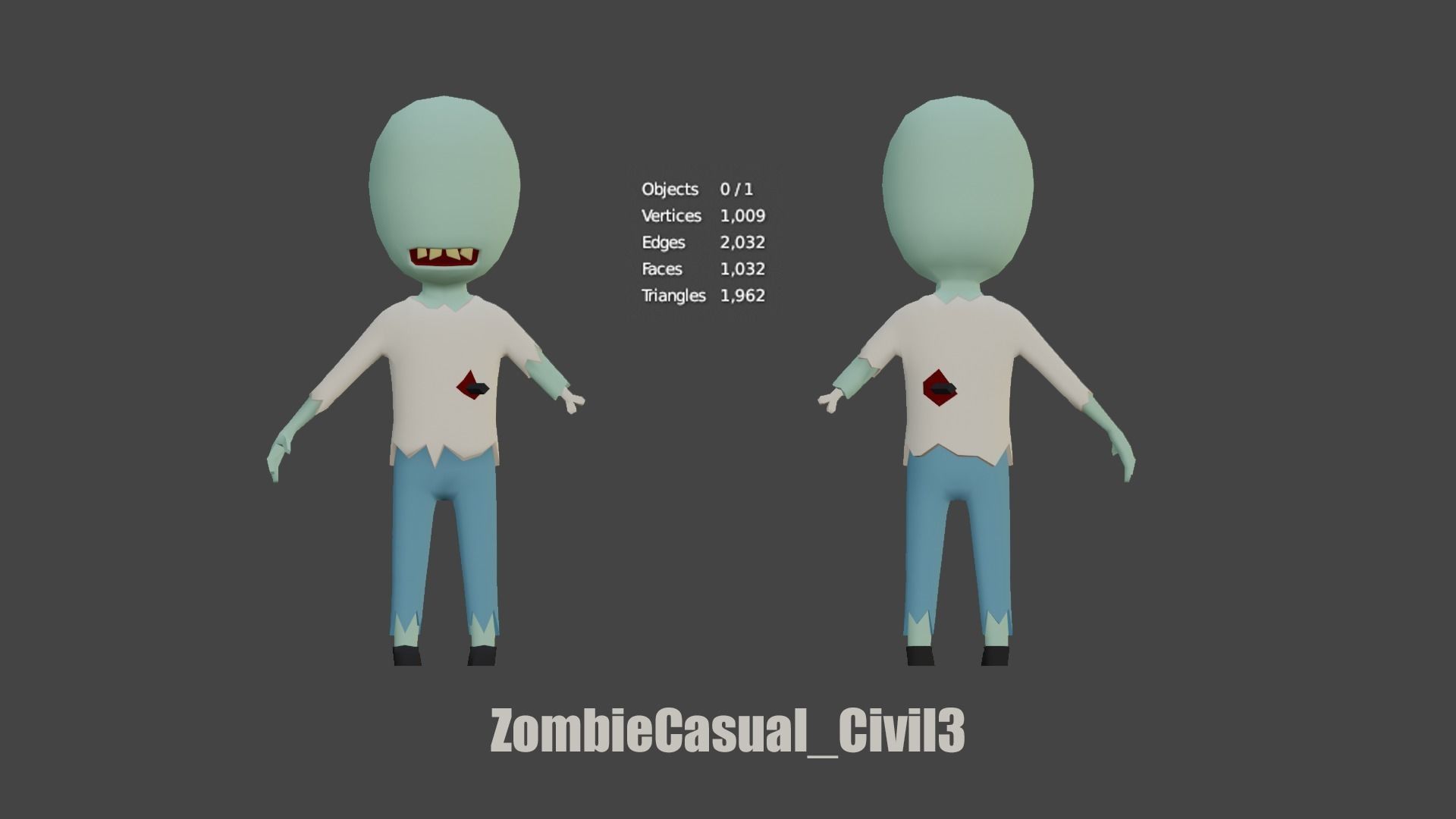 casual zombie characters Low-poly 3D model_4