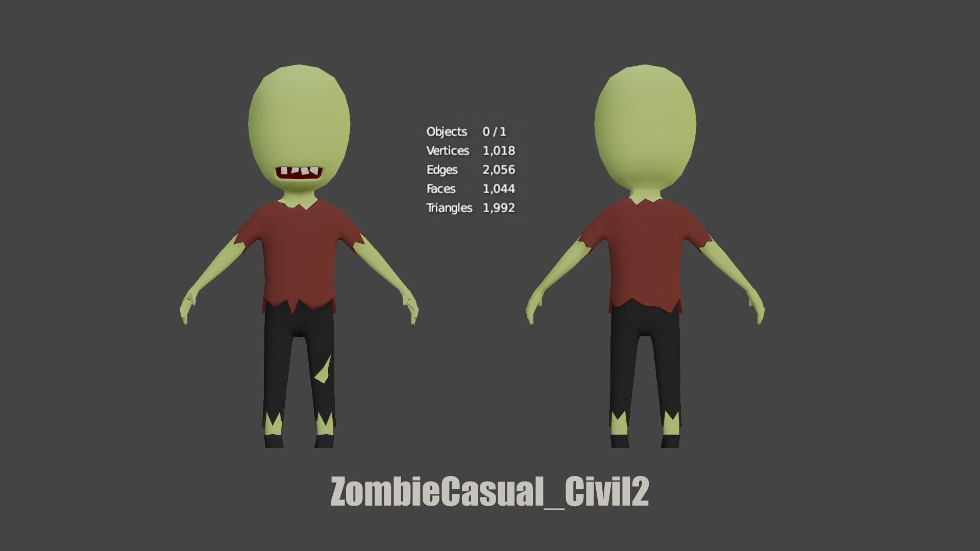 casual zombie characters Low-poly 3D model_3