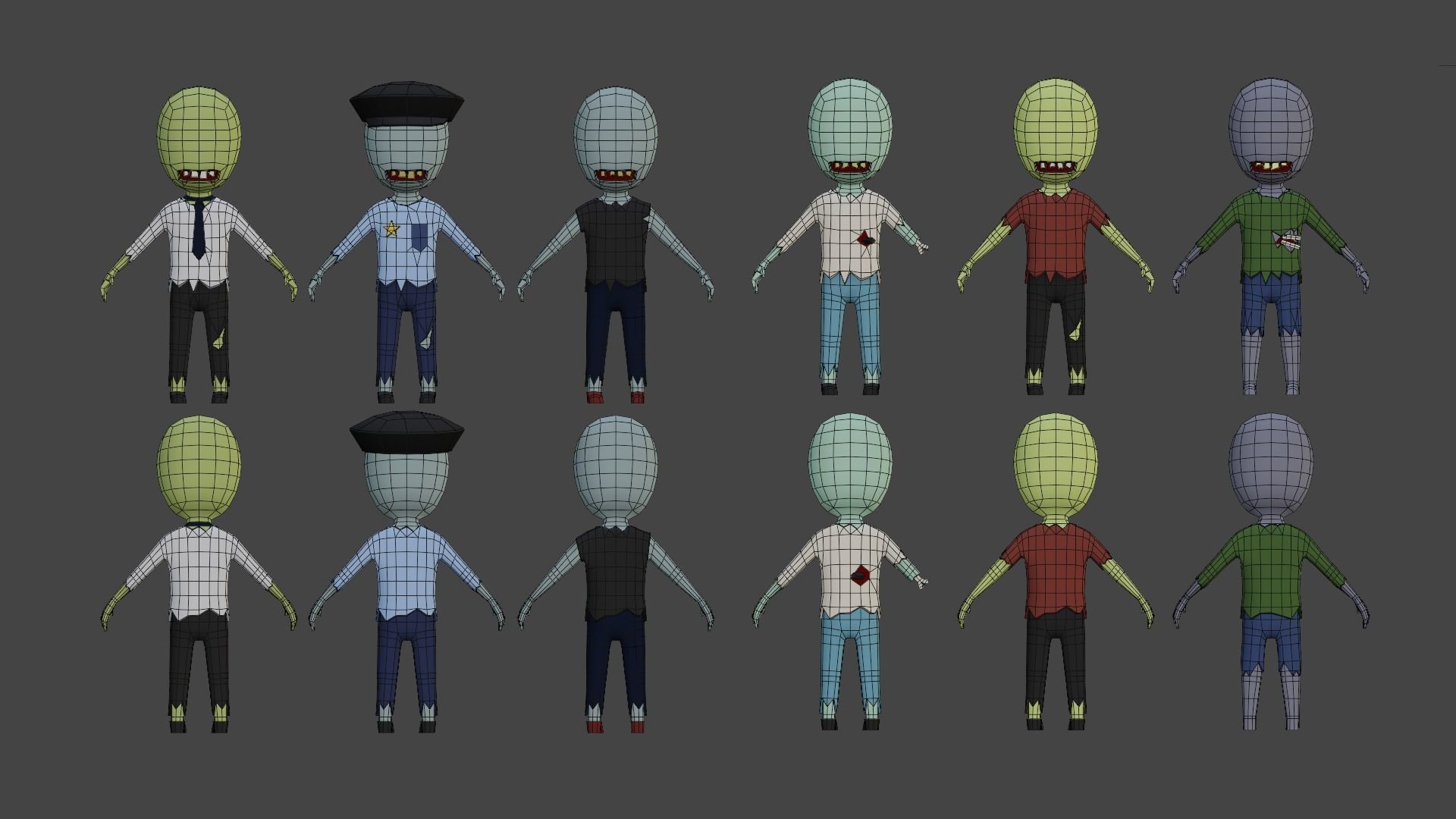 casual zombie characters Low-poly 3D model_12