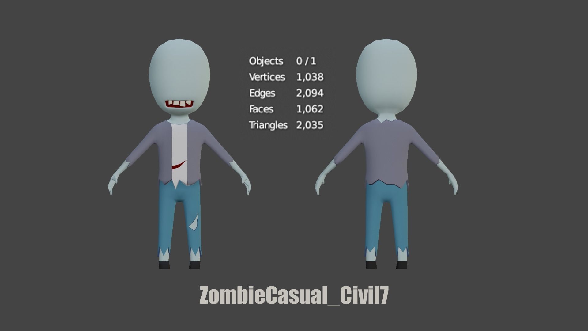 casual zombie characters Low-poly 3D model_8