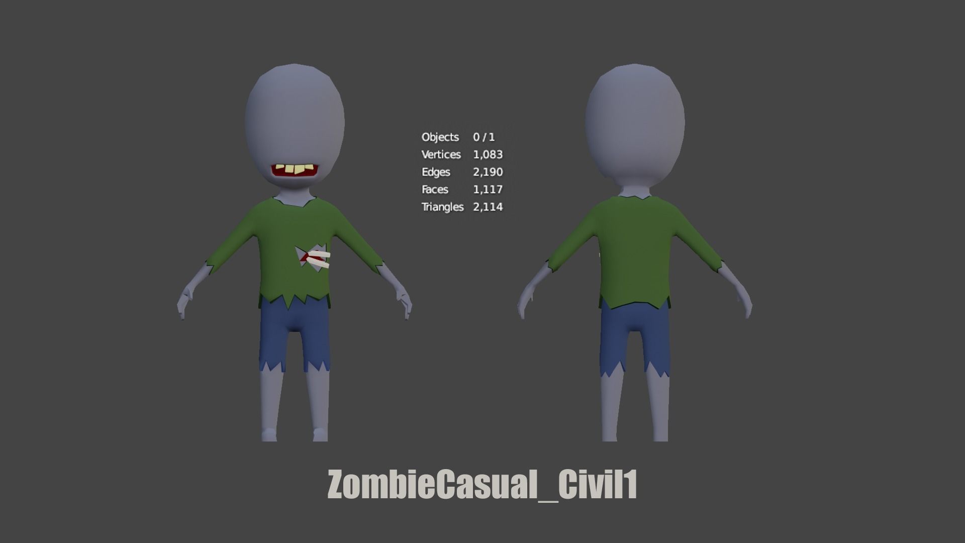 casual zombie characters Low-poly 3D model_2