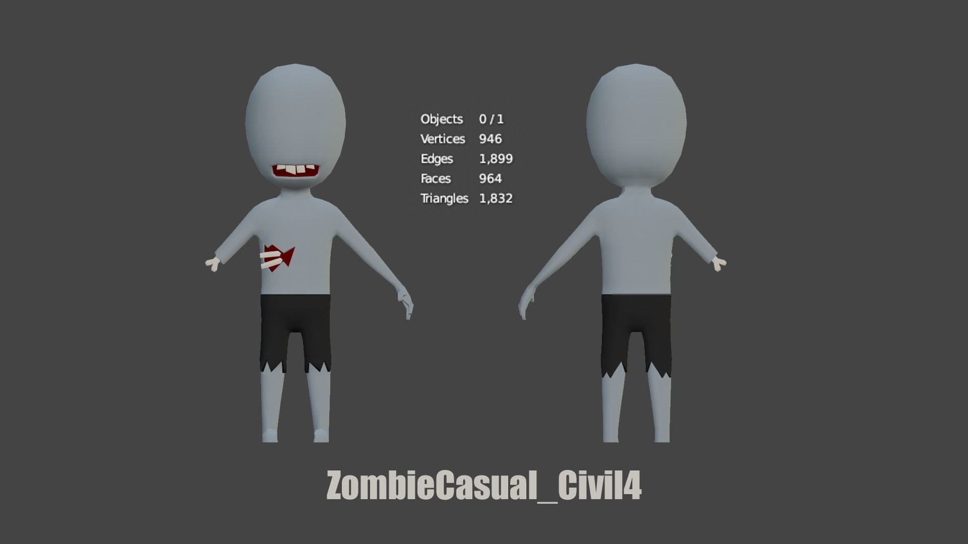 casual zombie characters Low-poly 3D model_5