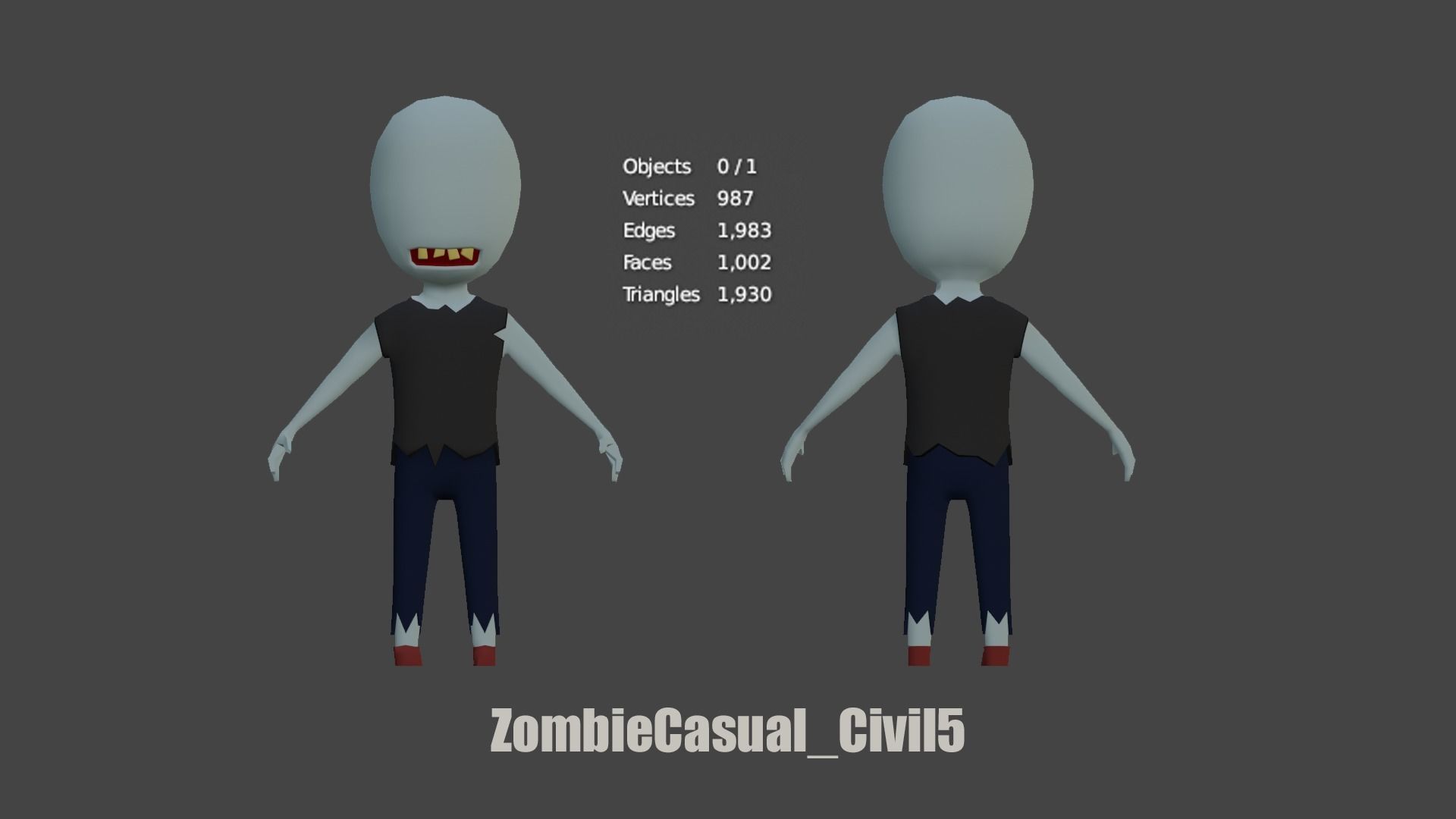 casual zombie characters Low-poly 3D model_6