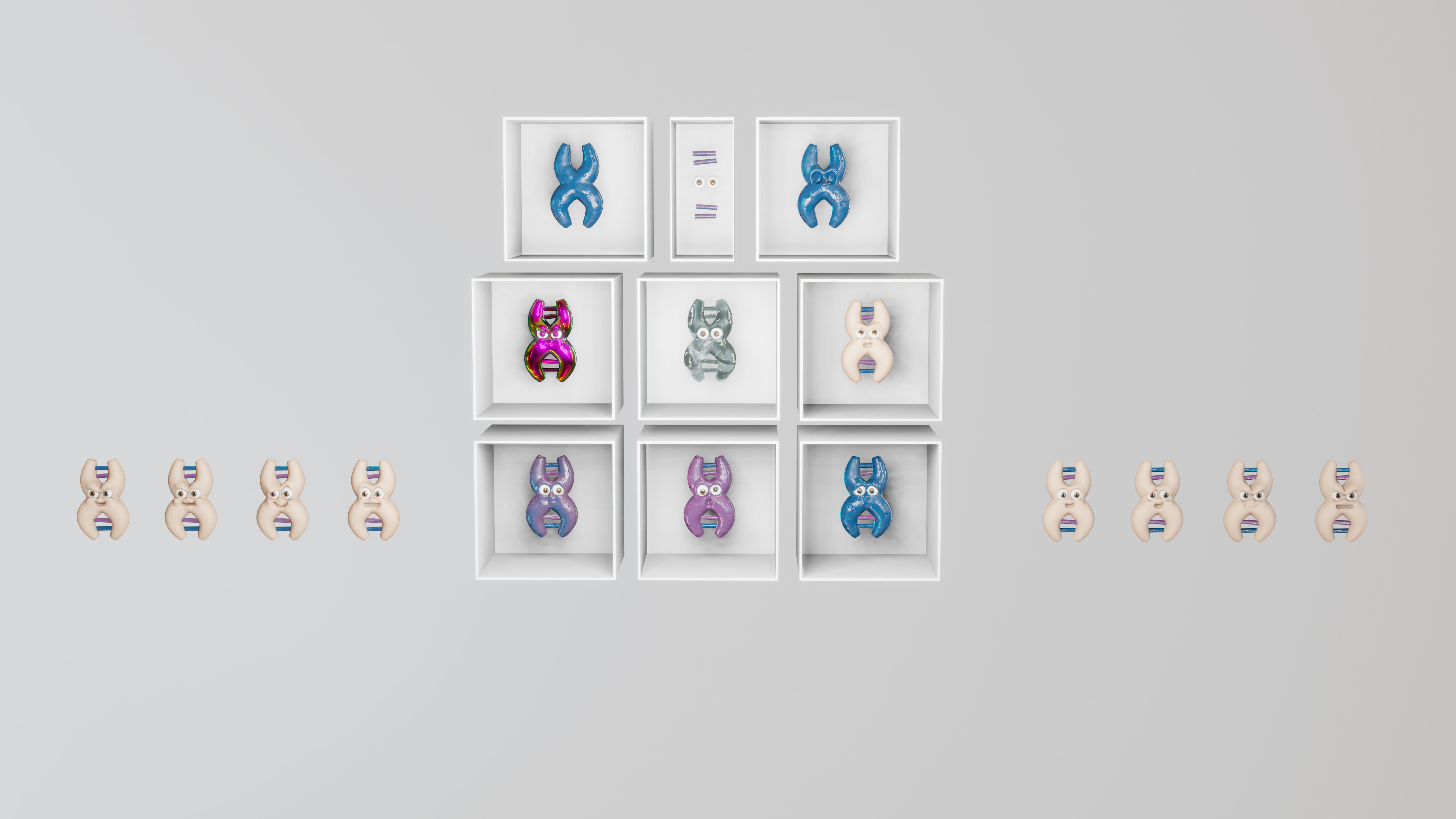 Cute cartoon DNA with expressions SET 3D model_15