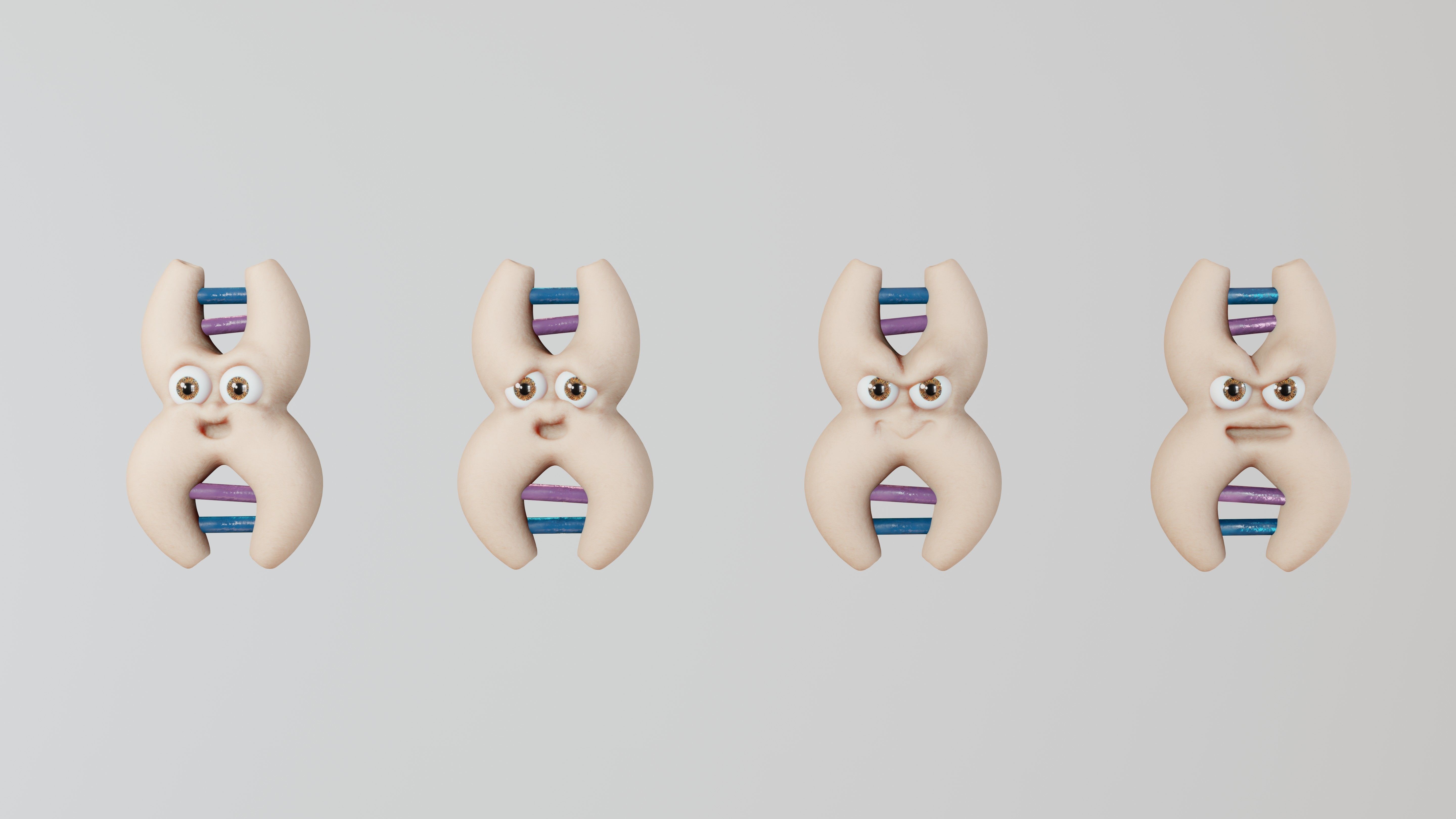 Cute cartoon DNA with expressions SET 3D model_1