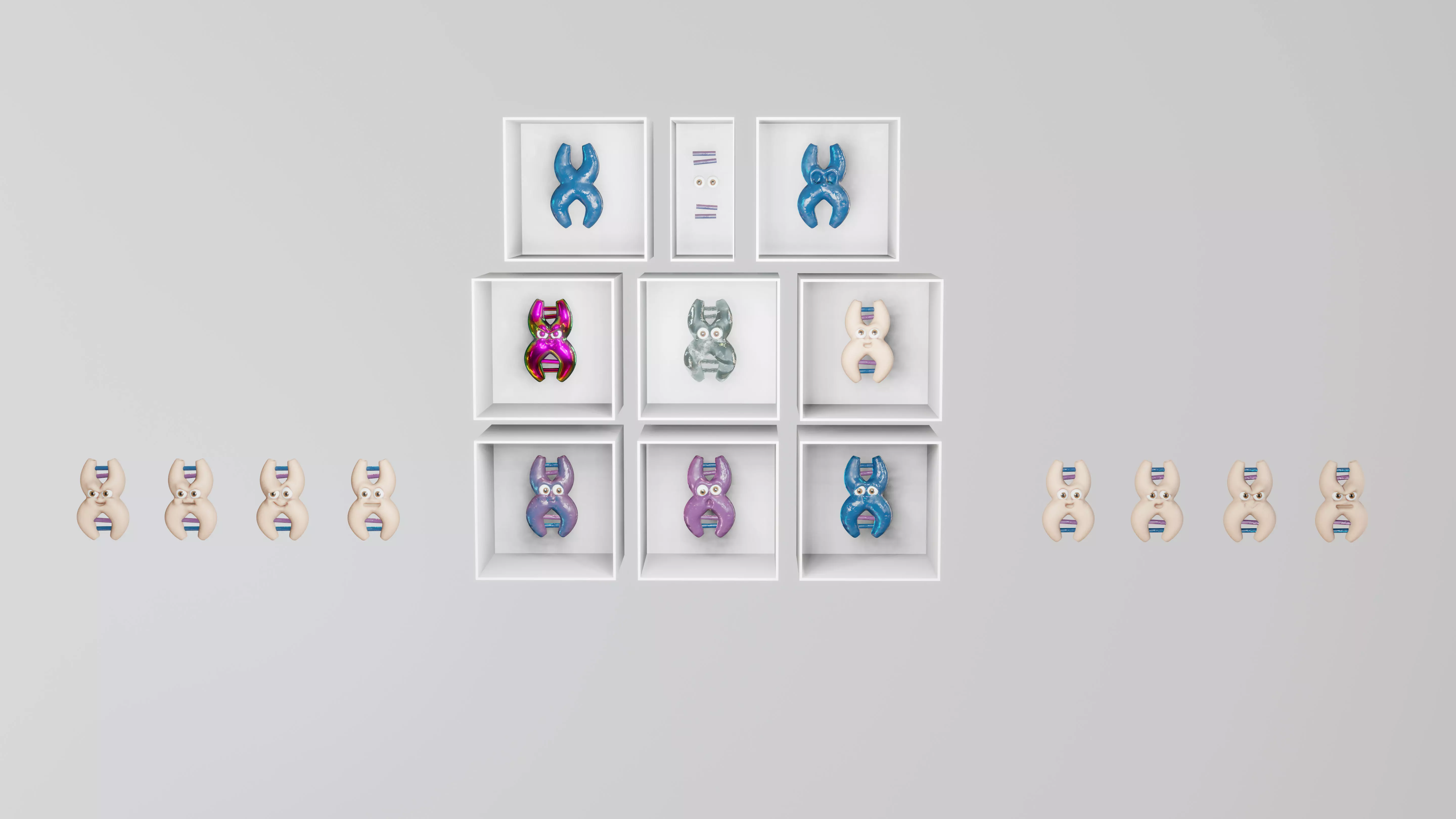 Cute cartoon DNA with expressions SET 3D model_0