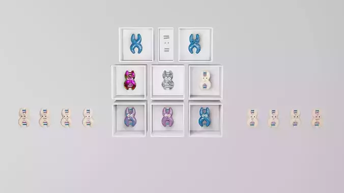 Cute cartoon DNA with expressions SET 3D model