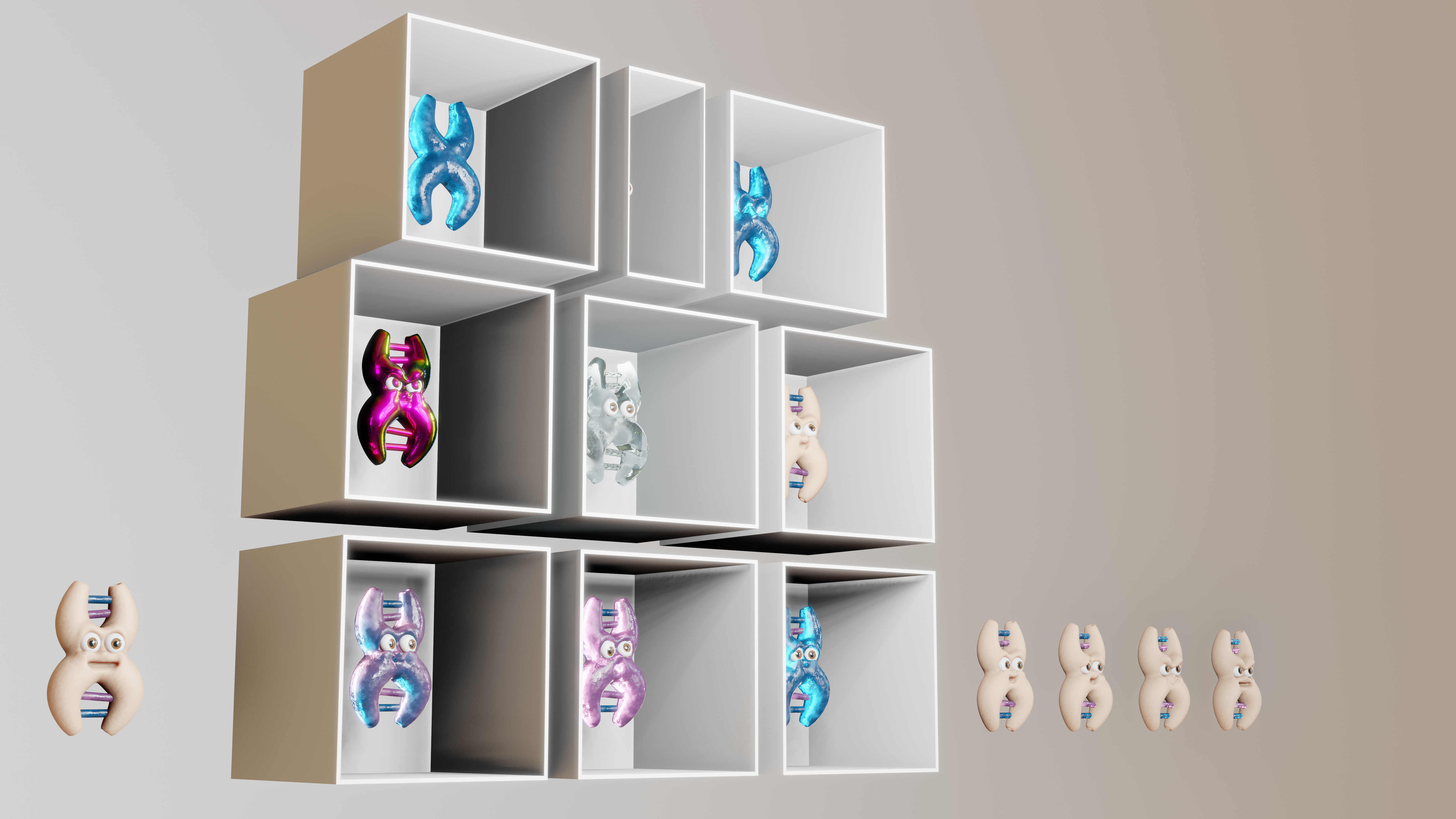 Cute cartoon DNA with expressions SET 3D model_5