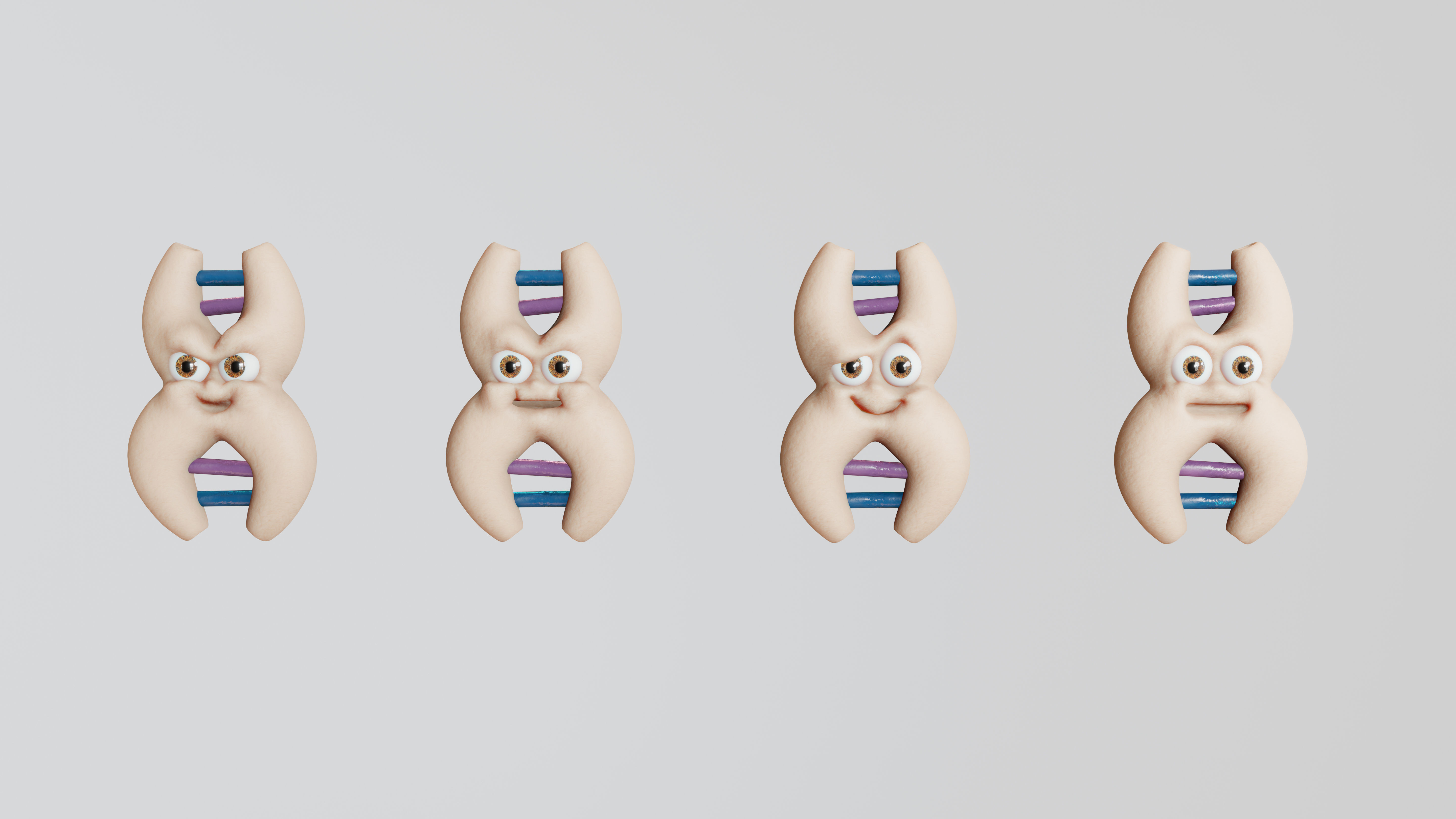 Cute cartoon DNA with expressions SET 3D model_2