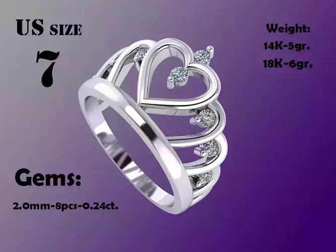Ring crown heart and diamonds 024ct