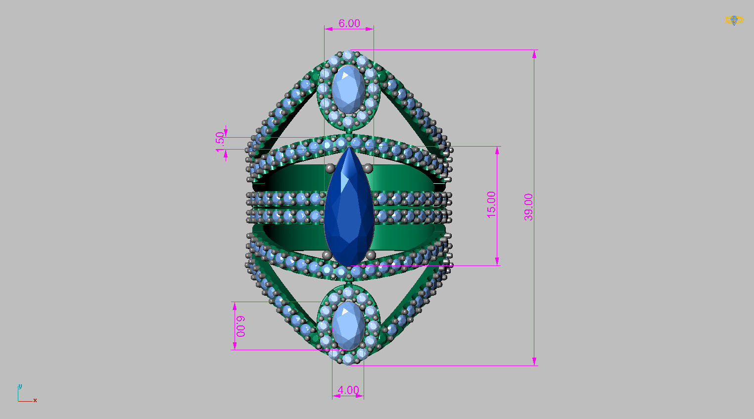Oval and drop Gemstones ring 3D print model_12