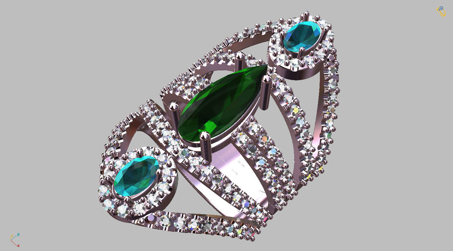 Oval and drop Gemstones ring 3D print model_10