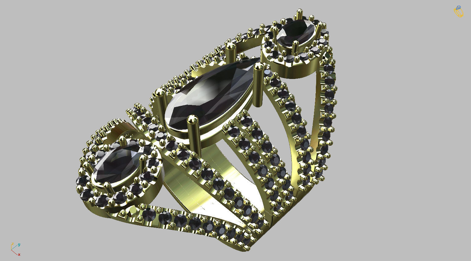 Oval and drop Gemstones ring 3D print model_3