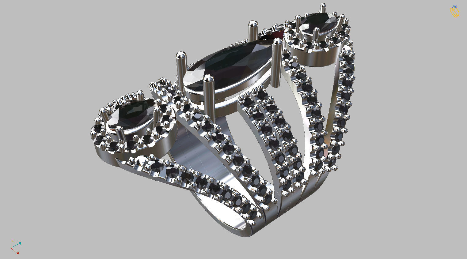 Oval and drop Gemstones ring 3D print model_8