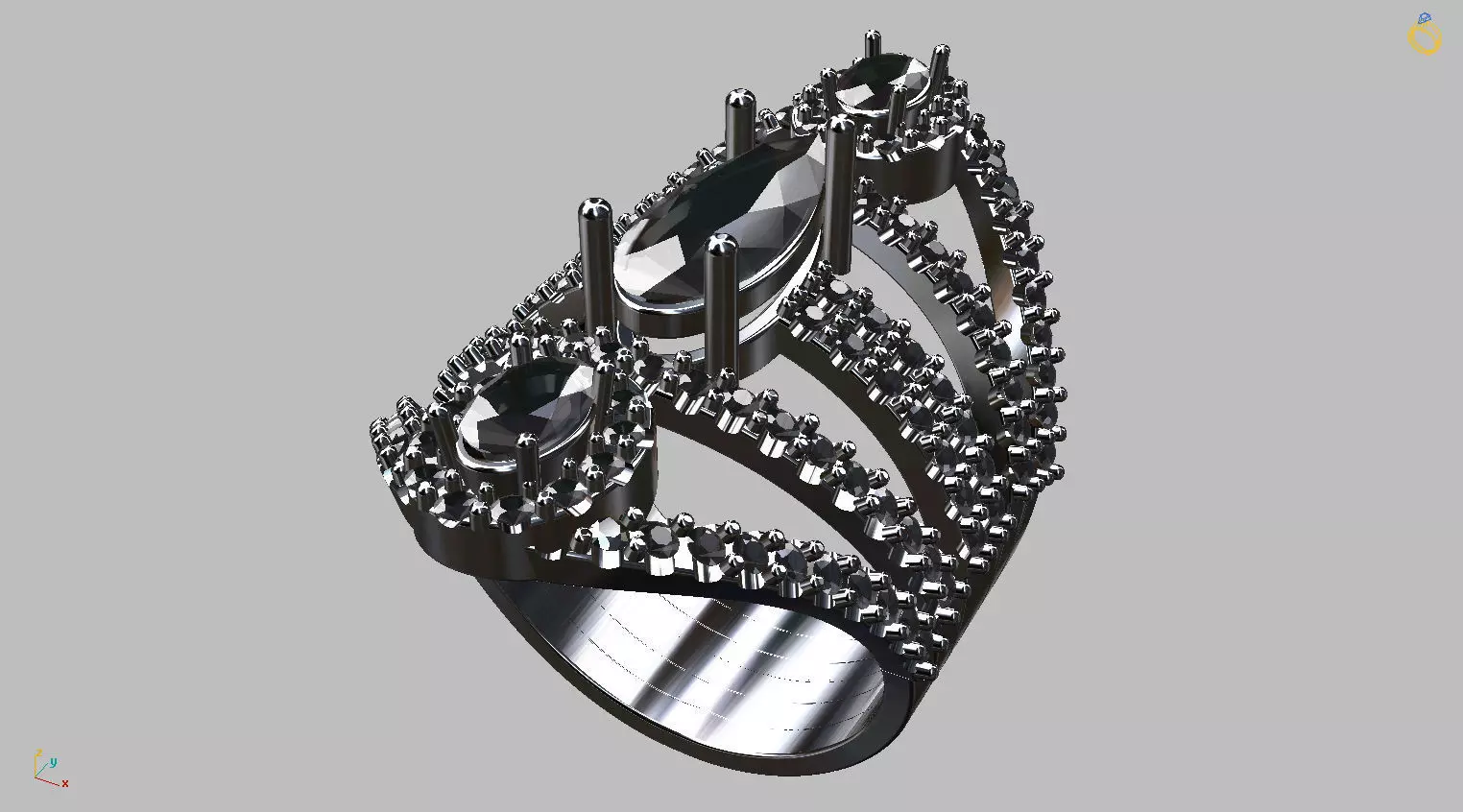 Oval and drop Gemstones ring 3D print model_0