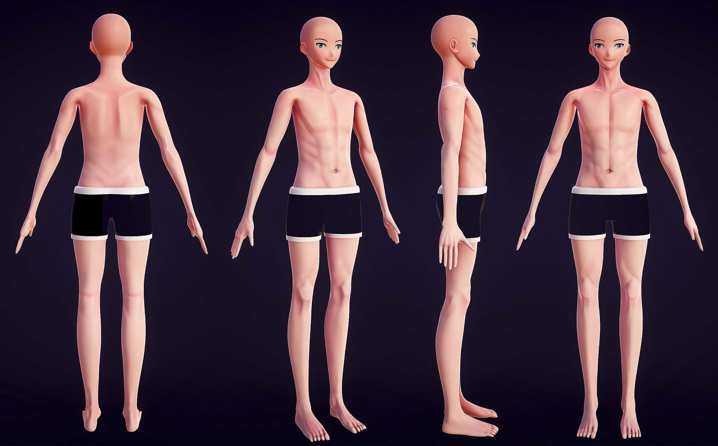 Anime Boy Base Mesh Low-poly 3D model_1