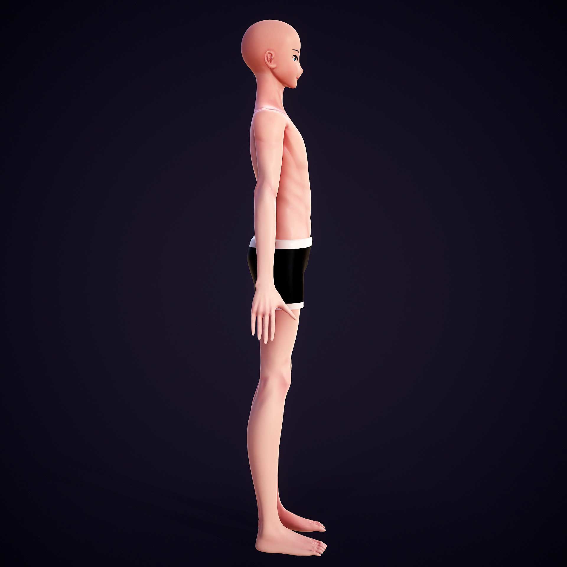 Anime Boy Base Mesh Low-poly 3D model_6