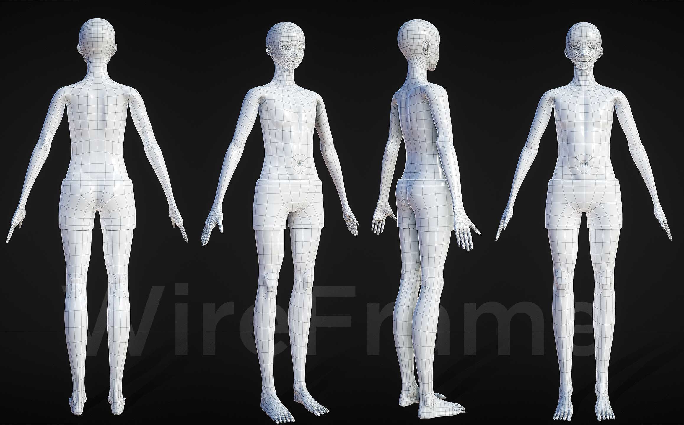 Anime Boy Base Mesh Low-poly 3D model_2